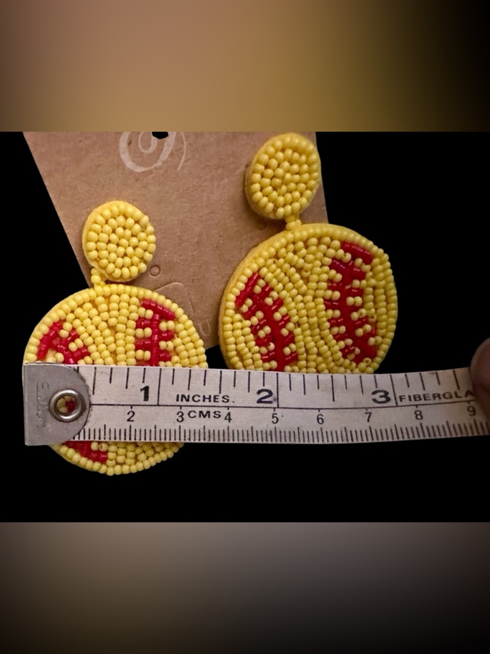 Baseball Yellow Beaded Lightweight Post Earrings - Picture 5 of 5
